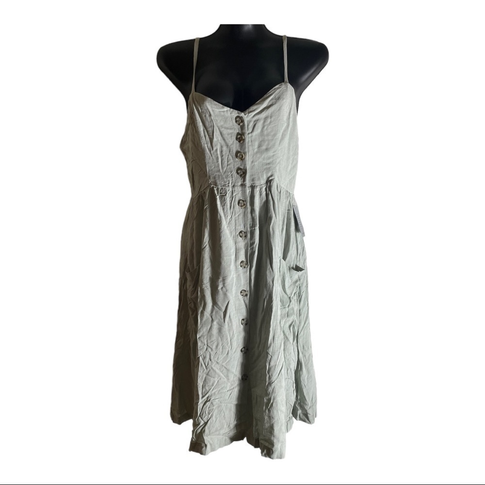 𝅺GOOD LUCK GEM Button Front Sleeveless Midi Dress sage green - Picture 2 of 13